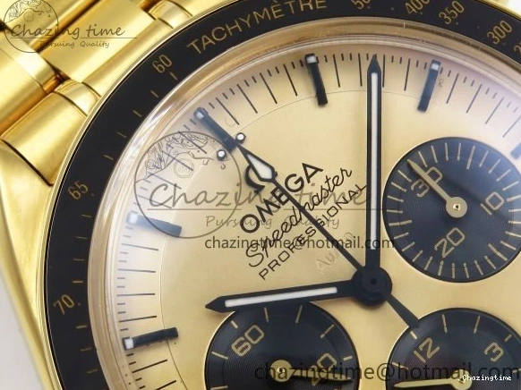 0204 Speedmaster YG RMF Best Edition YG Black Dial on YG Bracelet Lemania HW Durable 7725